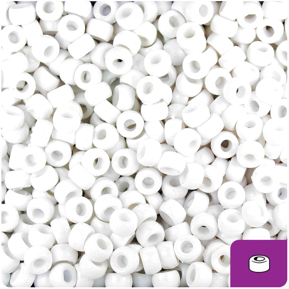 White Opaque 6.5mm Mini Barrel Pony Beads (200pcs)