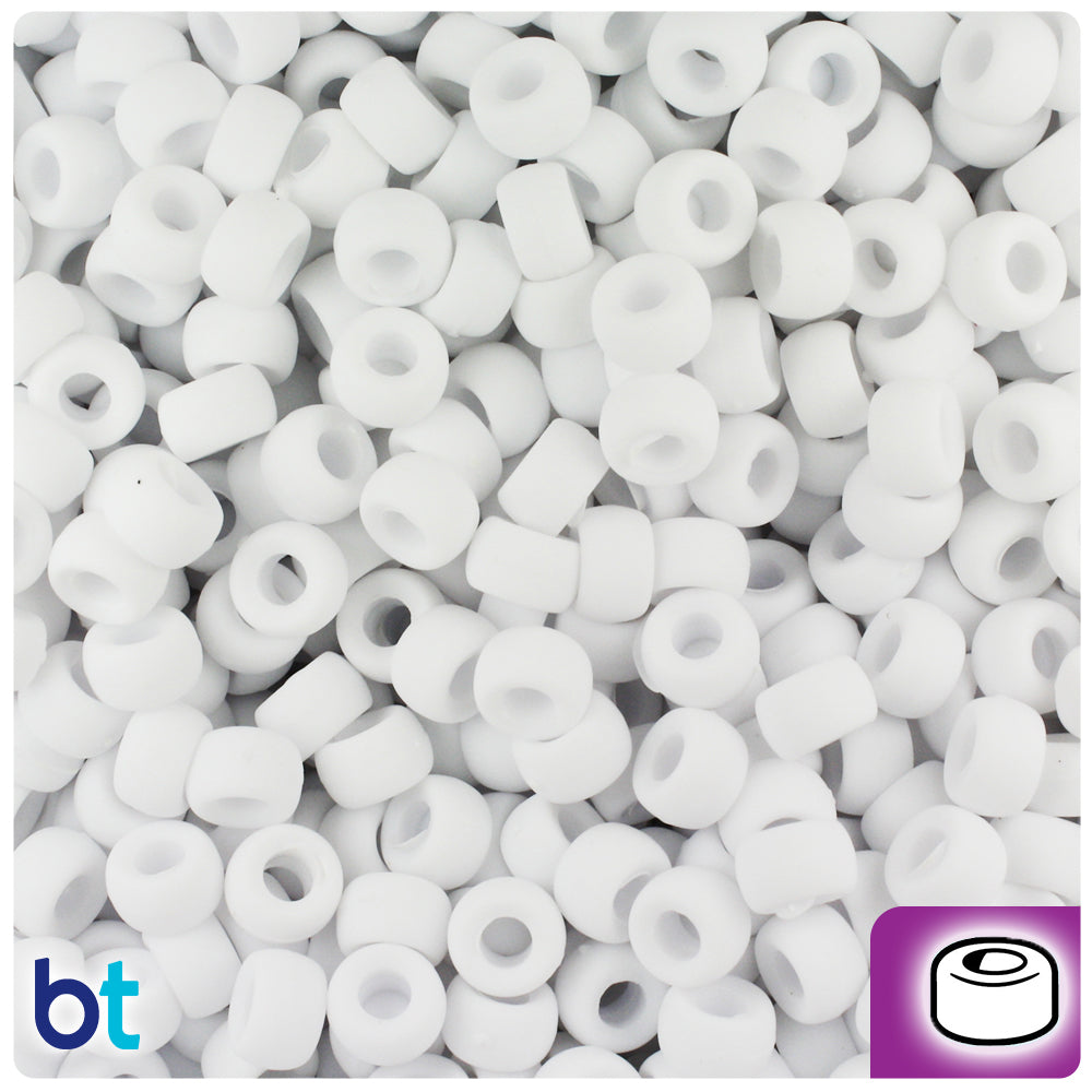 White Matte 6.5mm Mini Barrel Pony Beads (1000pcs)