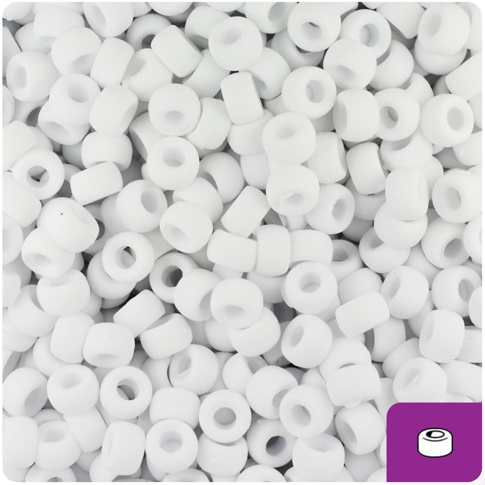 White Matte 6.5mm Mini Barrel Pony Beads (200pcs)