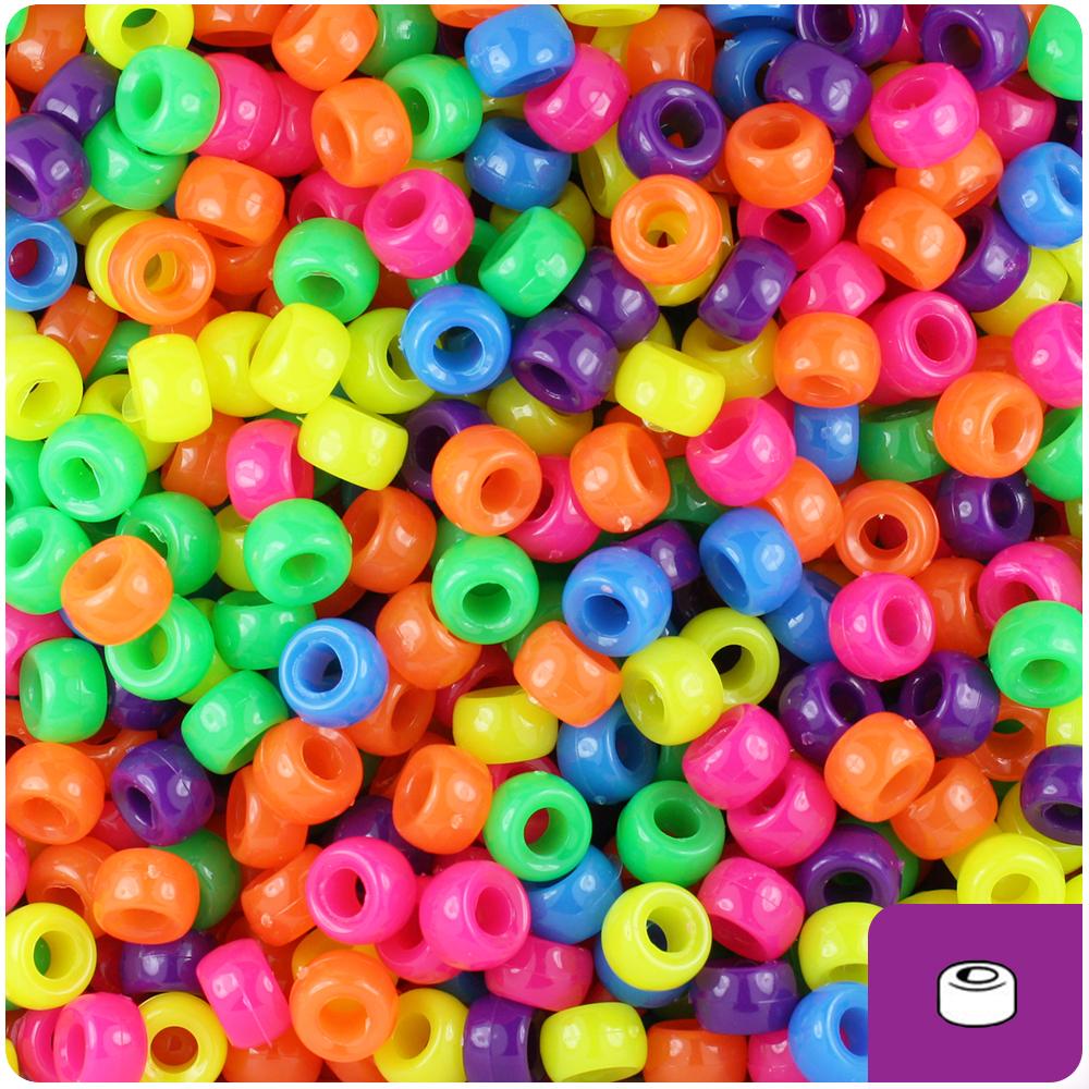 Neon Bright Mix 6.5mm Mini Barrel Pony Beads (200pcs)