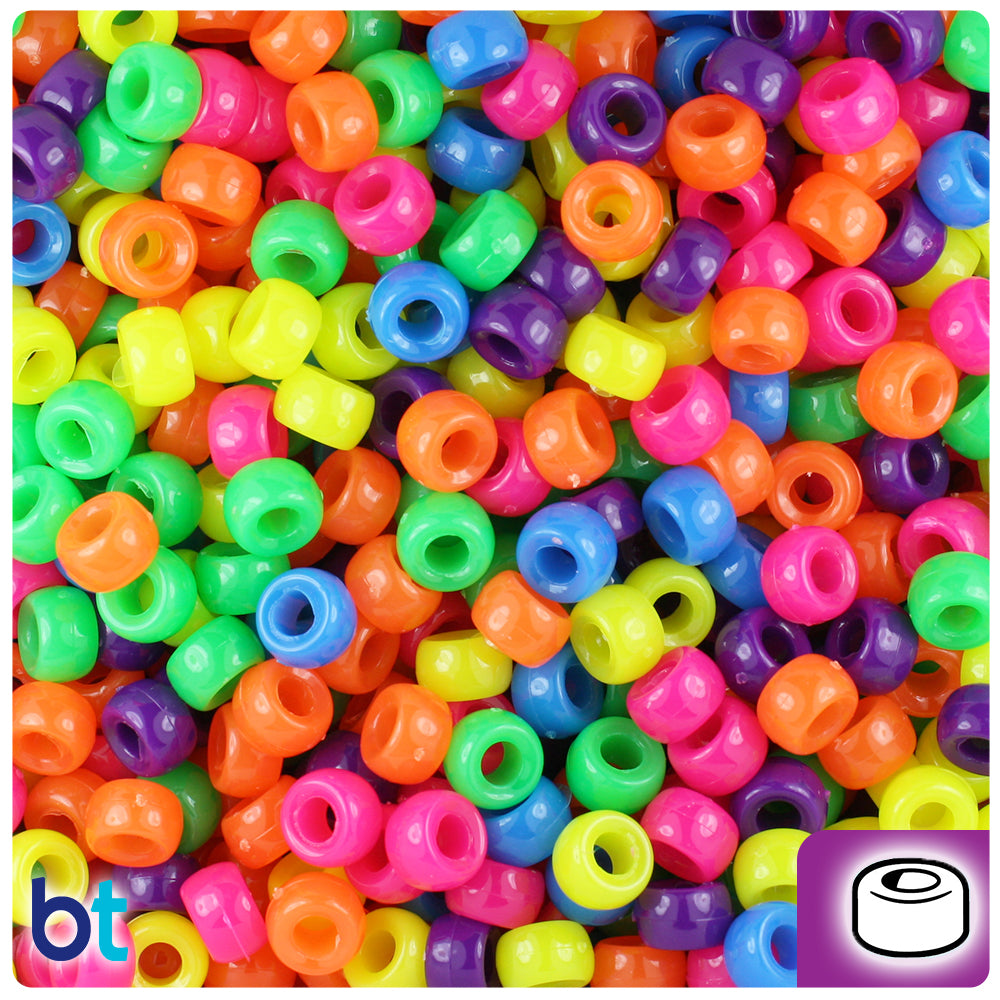 Neon Bright Mix 6.5mm Mini Barrel Pony Beads (1000pcs)