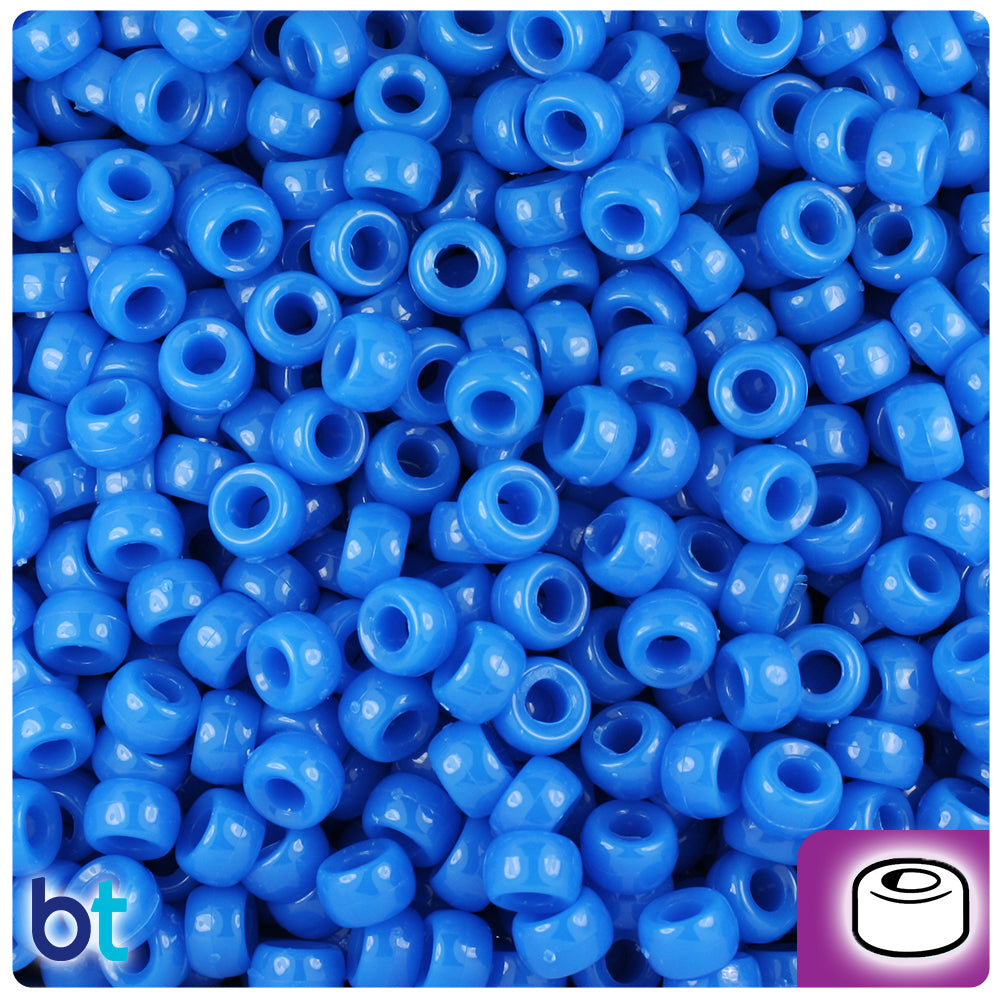 BeadTin True Blue Matte 11mm Large Barrel Plastic Pony Beads