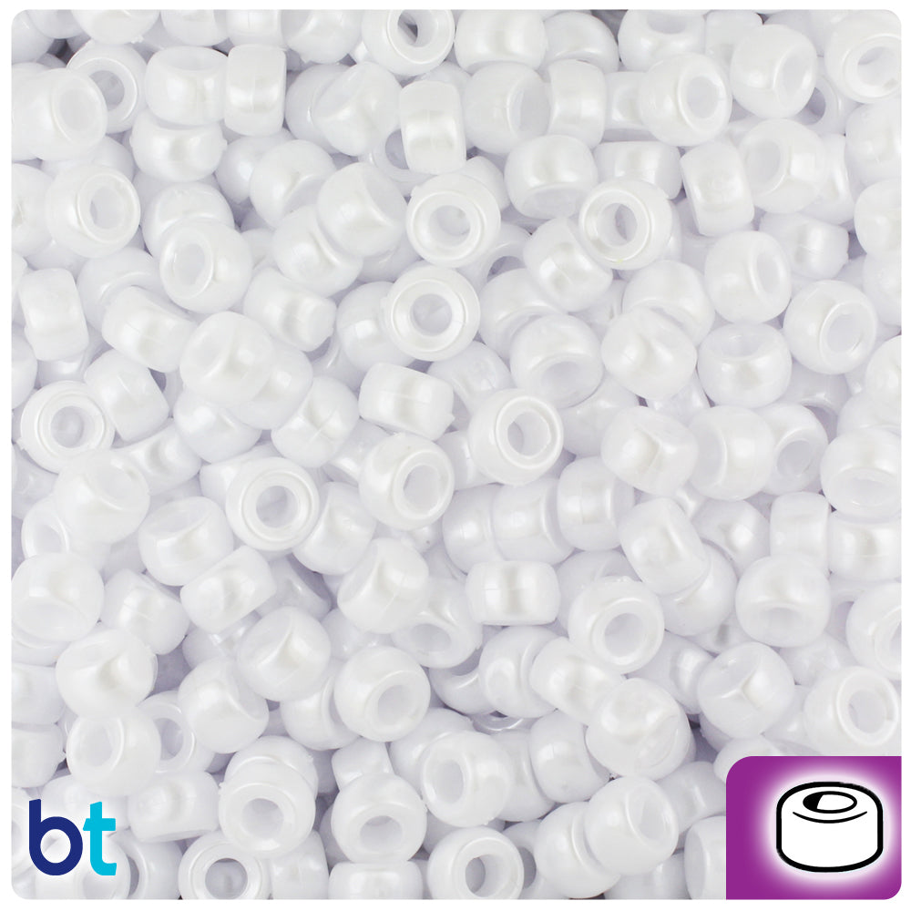 White Pearl 6.5mm Mini Barrel Pony Beads (1000pcs)