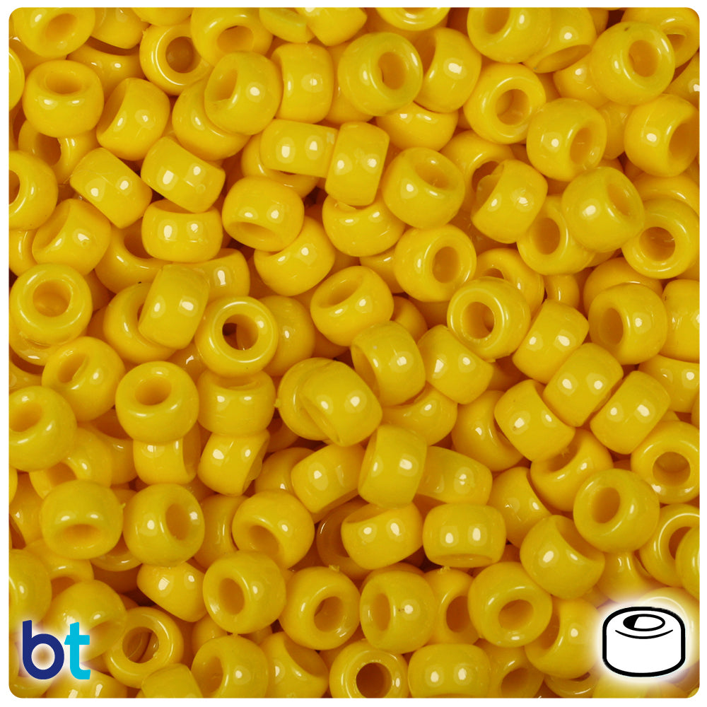 BeadTin Bright Yellow Opaque 9mm Barrel Pony Beads (500pc
