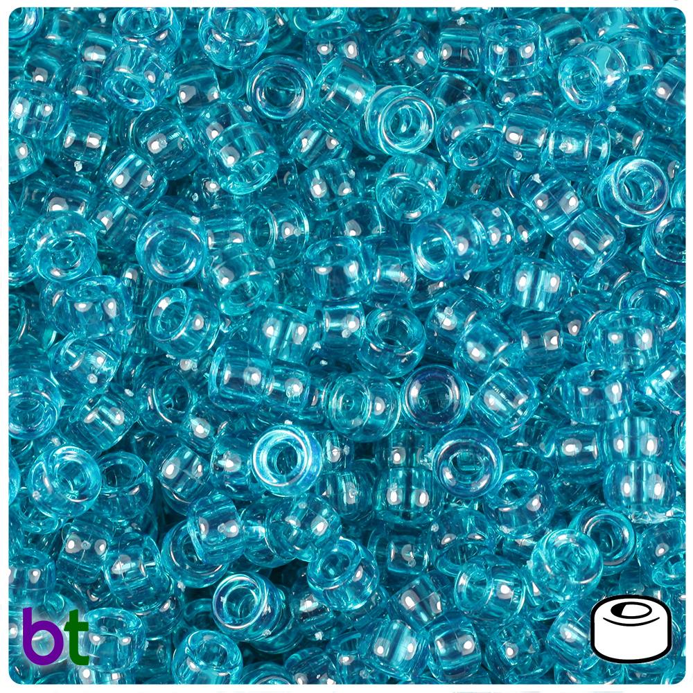 Teal Transparent 6.5mm Mini Barrel Pony Beads (200pcs)