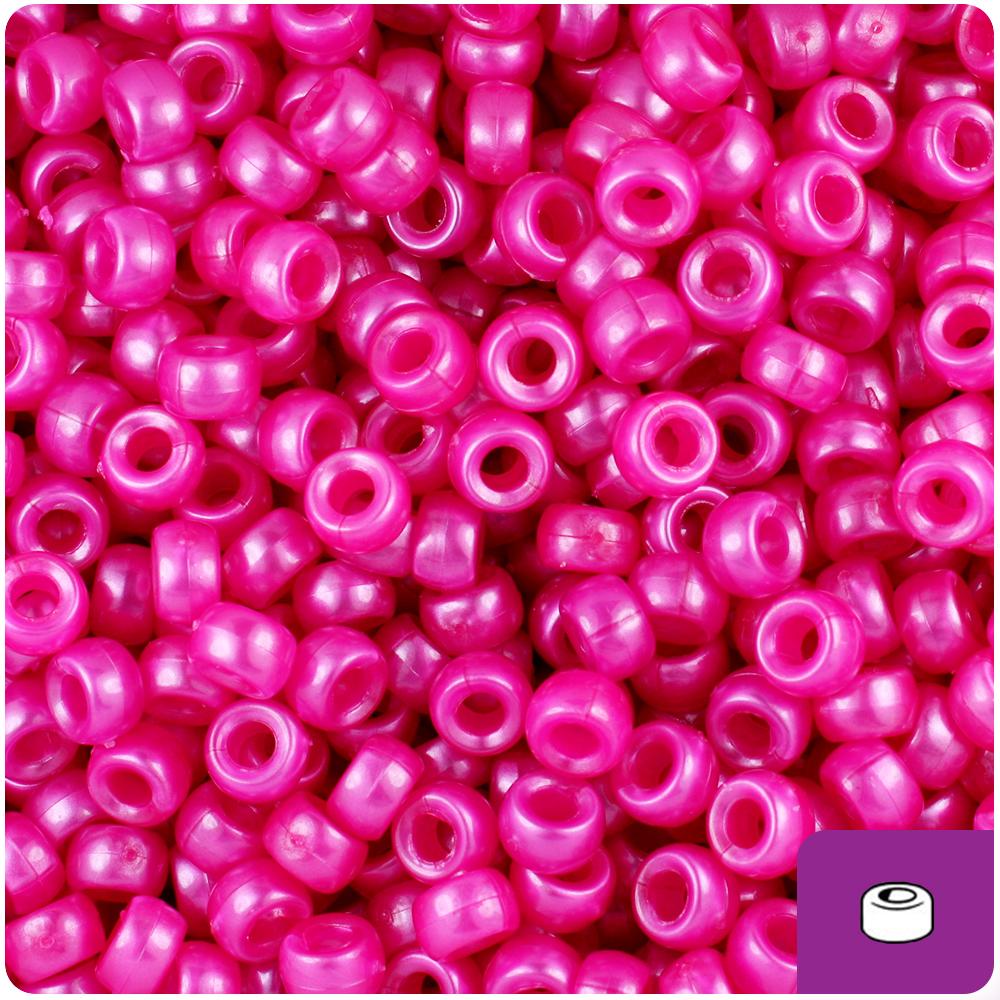 Hot Pink Pearl 6.5mm Mini Barrel Pony Beads (200pcs)