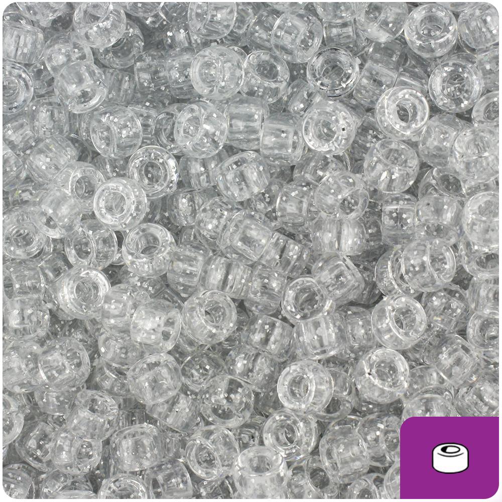Silver Sparkle 6.5mm Mini Barrel Pony Beads (200pcs)