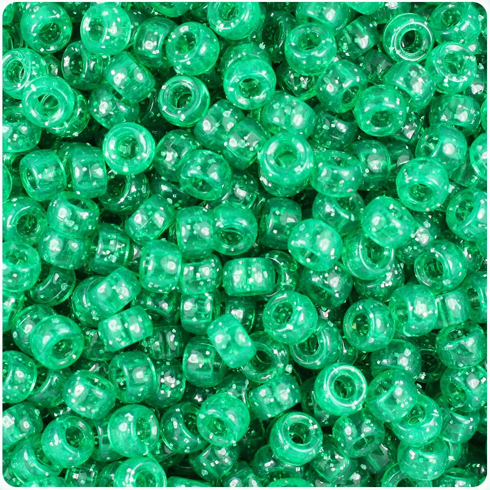 Emerald Sparkle 6.5mm Mini Barrel Pony Beads (200pcs)