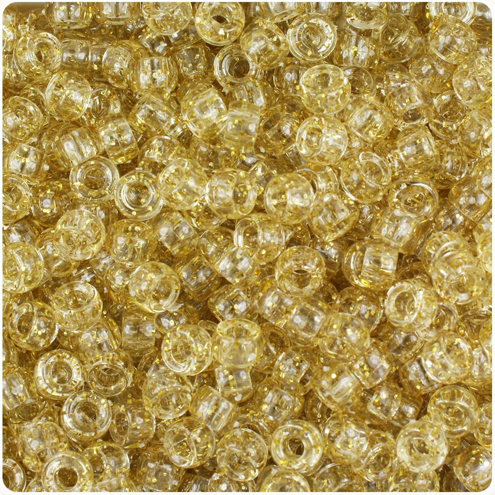 Gold Sparkle 6.5mm Mini Barrel Pony Beads (200pcs)
