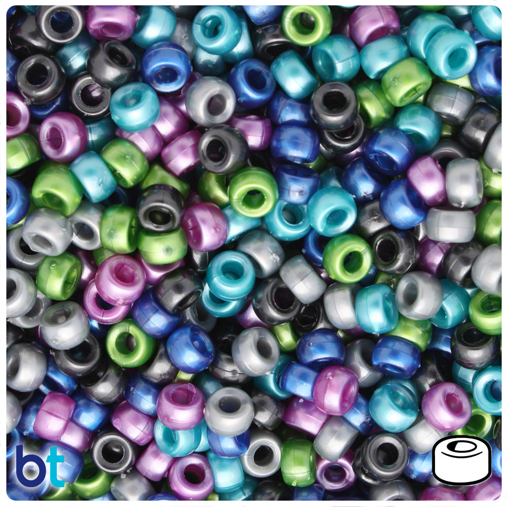 Cool Black Mix Pearl 6.5mm Mini Barrel Pony Beads (200pcs)