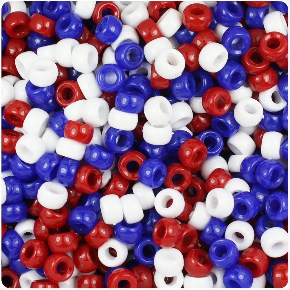 Patriotic Mix Opaque 6.5mm Mini Barrel Pony Beads (200pcs)