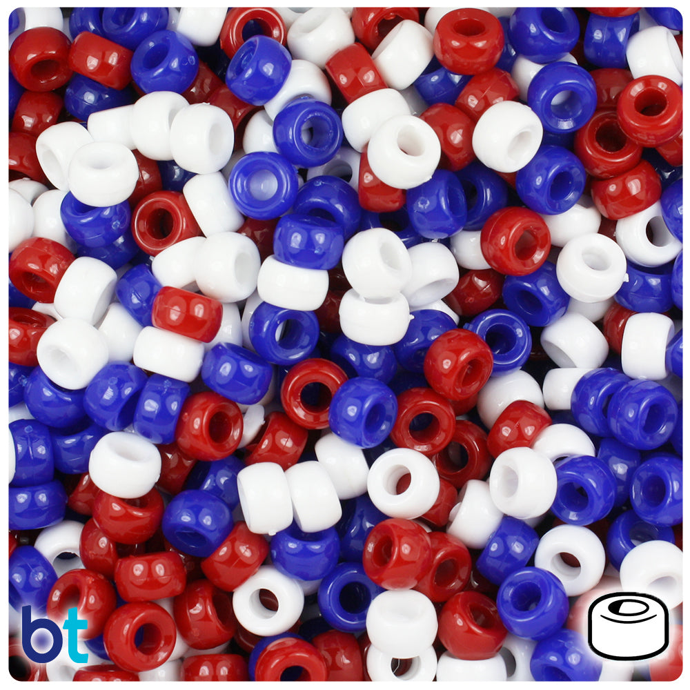 Patriotic Mix Opaque 6.5mm Mini Barrel Pony Beads (1000pcs)
