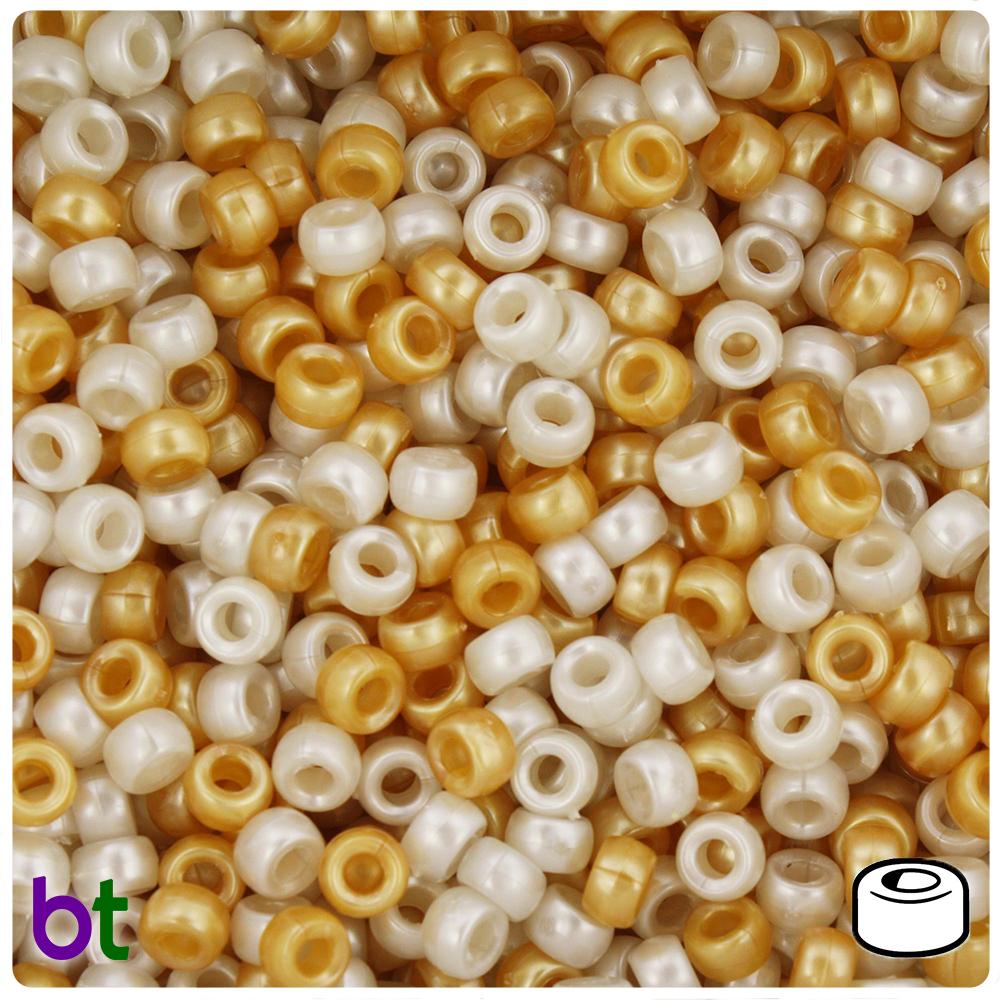 Gold & Bridal Pearl 6.5mm Mini Barrel Pony Beads (200pcs)