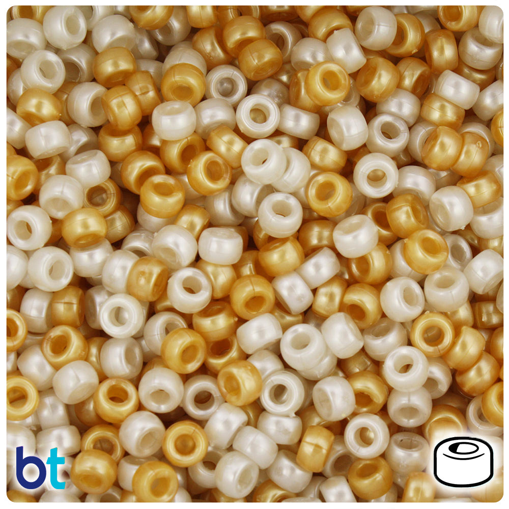Gold & Bridal Pearl 6.5mm Mini Barrel Pony Beads (1000pcs)