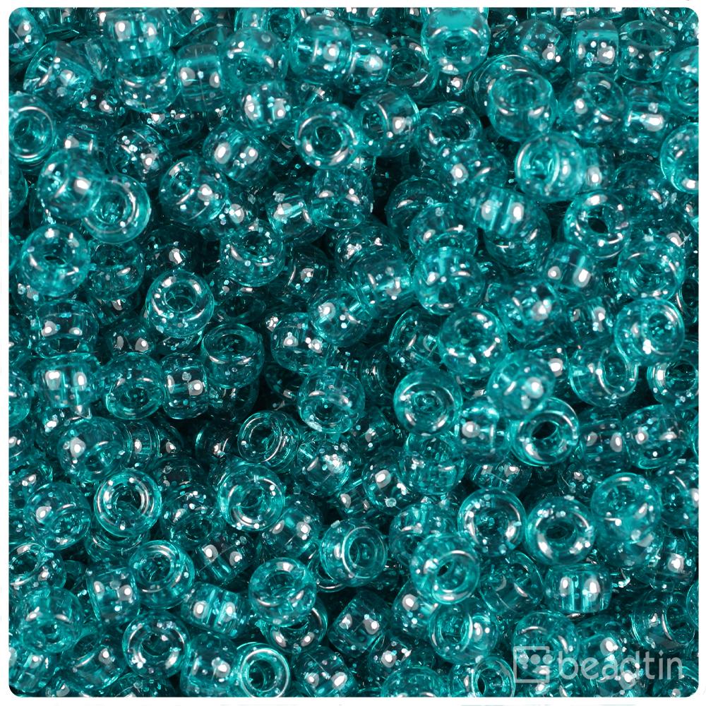 Dark Teal Sparkle 6.5mm Mini Barrel Pony Beads (200pcs)