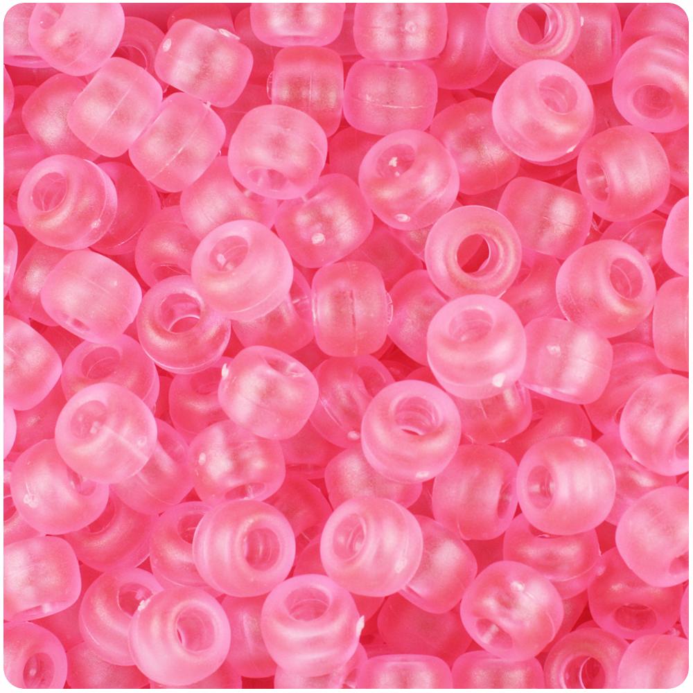 Pink Frosted 9mm Barrel Pony Beads (100pcs)