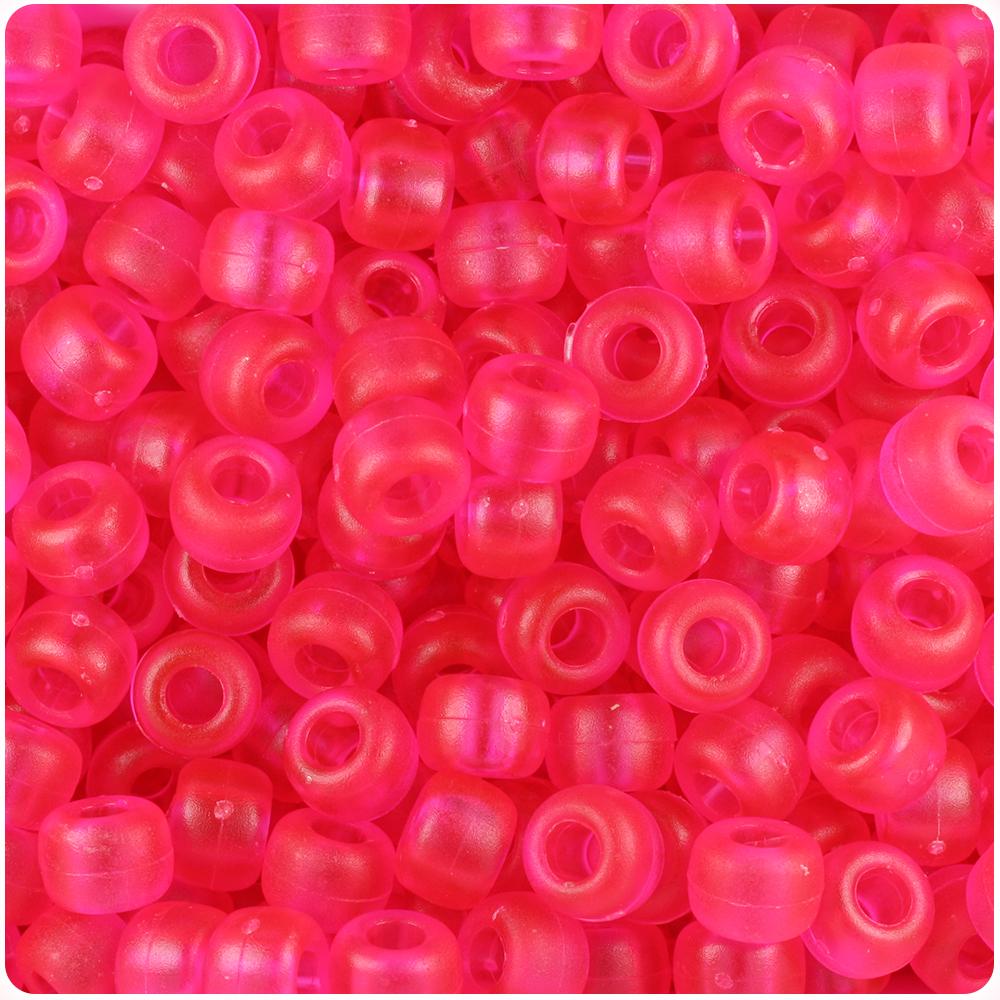 Hot Pink Frosted 9mm Barrel Pony Beads (100pcs)