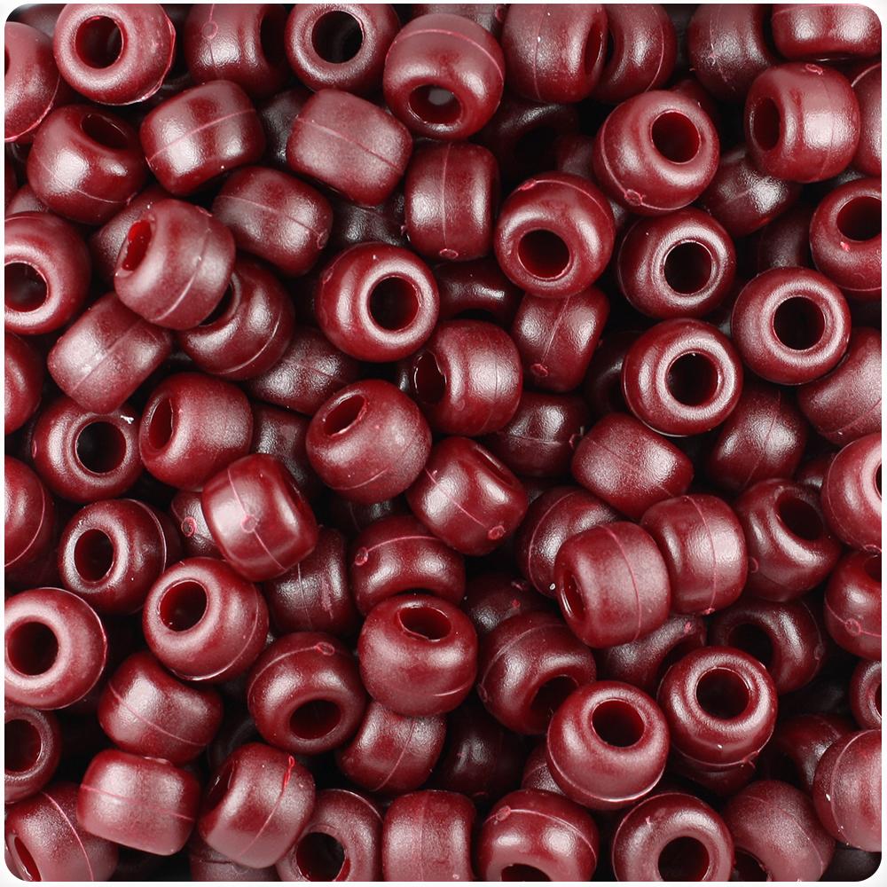Cranberry Matte 9mm Barrel Pony Beads (100pcs)