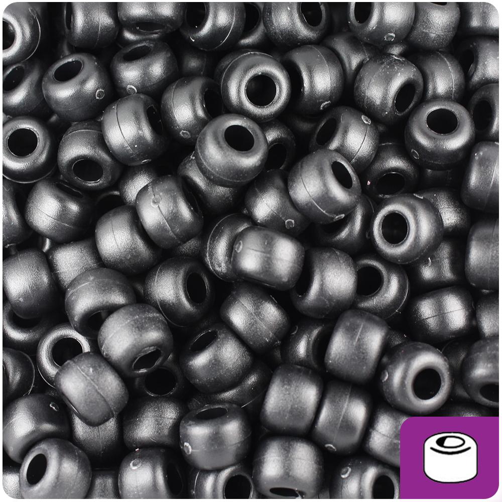Black Matte 9mm Barrel Pony Beads (100pcs)