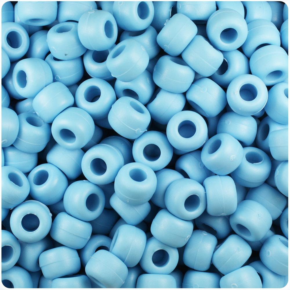 Baby Blue Matte 9mm Barrel Pony Beads (100pcs)