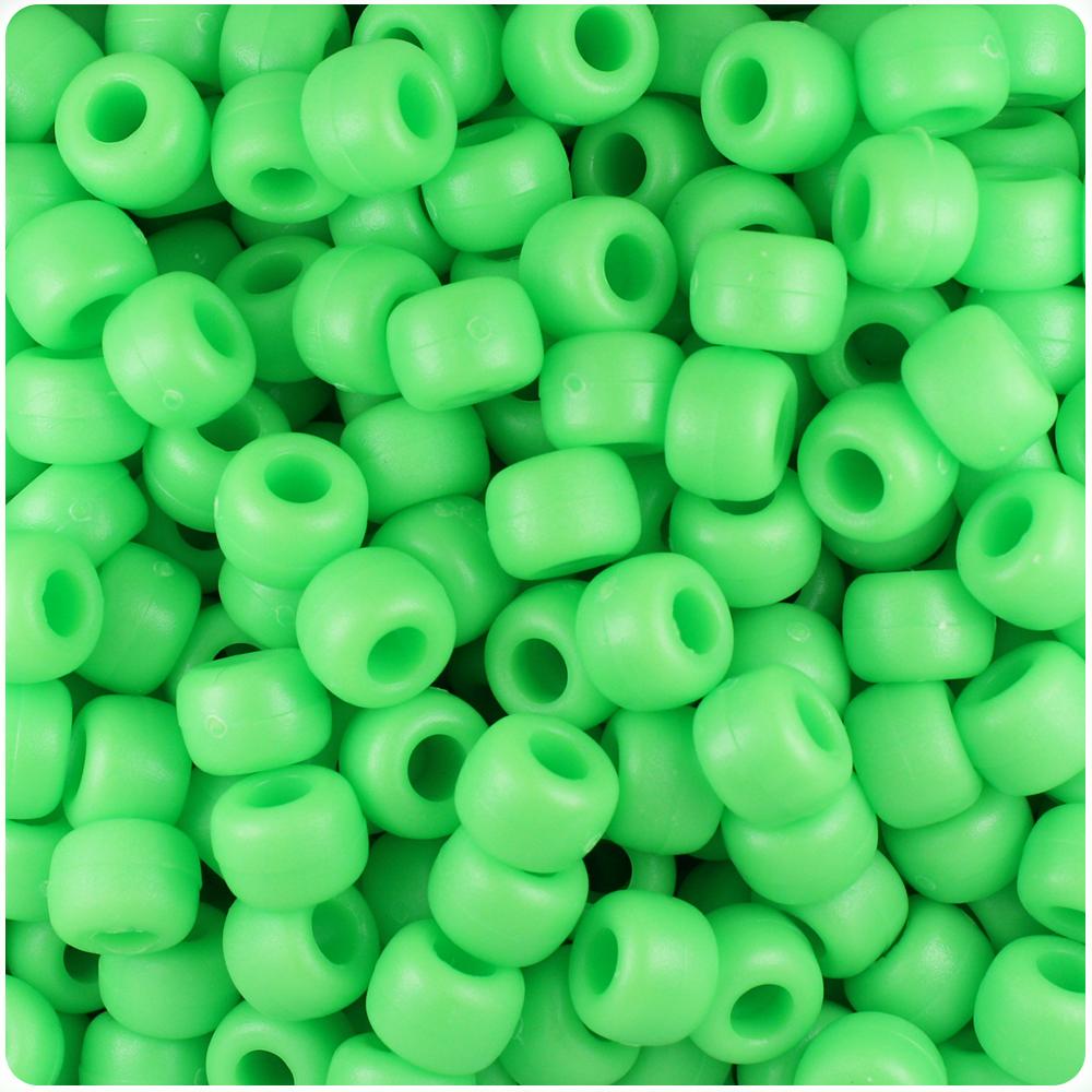 Lime Matte 9mm Barrel Pony Beads (100pcs)