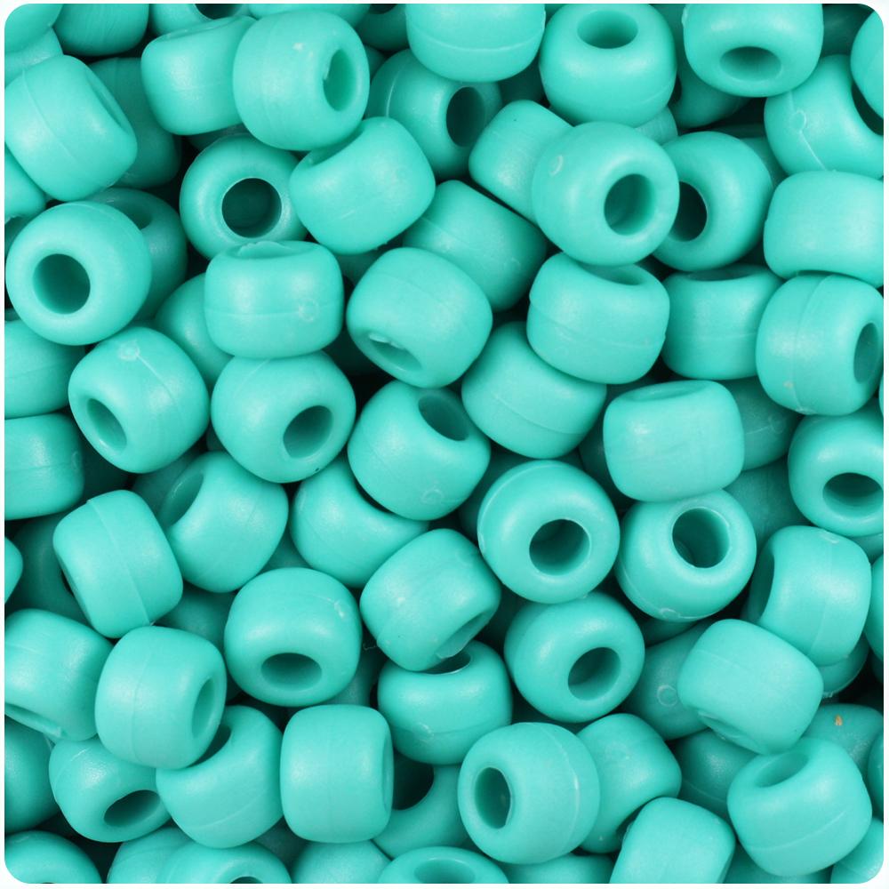 Light Turquoise Matte 9mm Barrel Pony Beads (100pcs)
