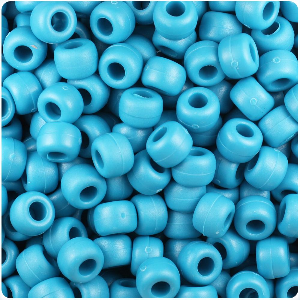 Dark Turquoise Matte 9mm Barrel Pony Beads (100pcs)