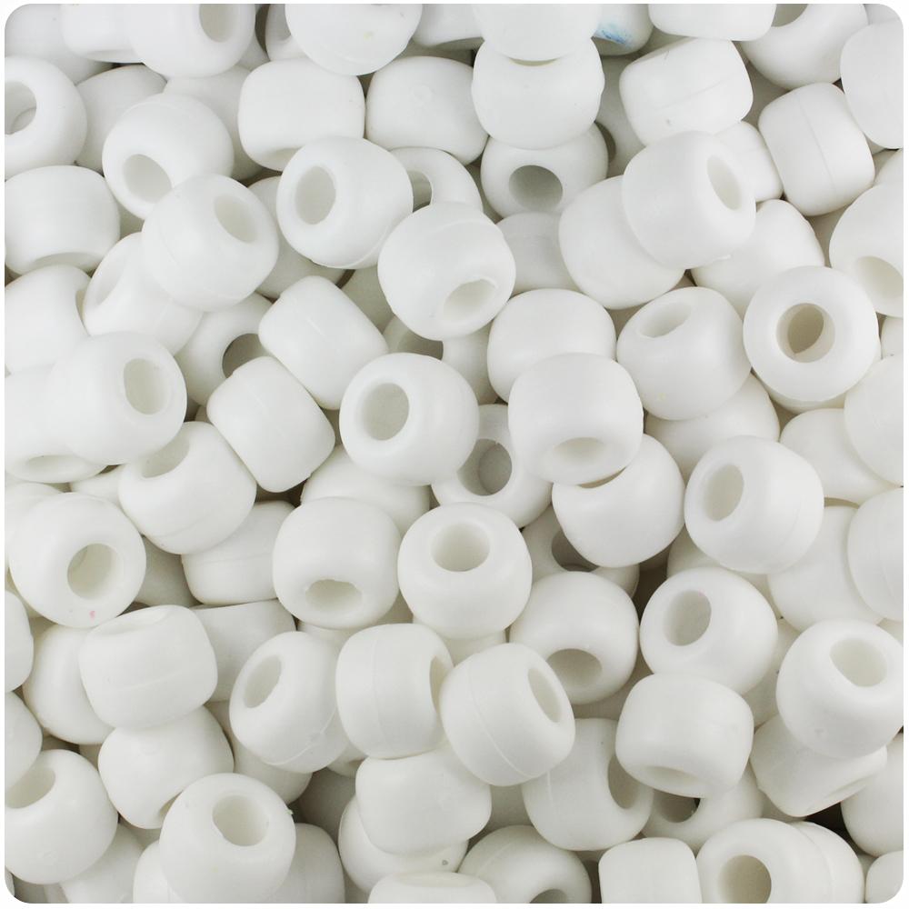 White Matte 9mm Barrel Pony Beads (100pcs)