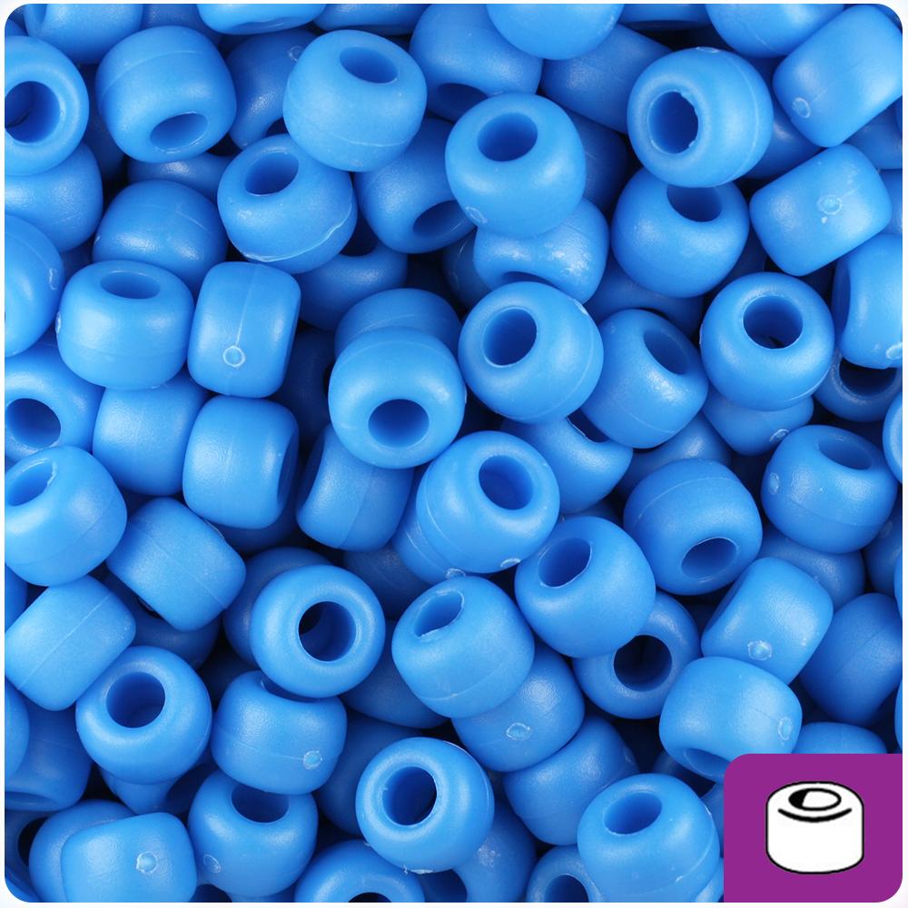 True Blue Matte 9mm Barrel Pony Beads (100pcs)