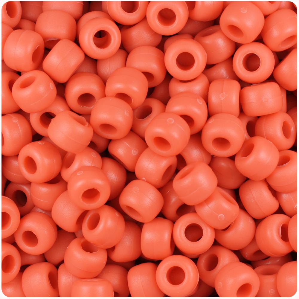 Coral Matte 9mm Barrel Pony Beads (100pcs)