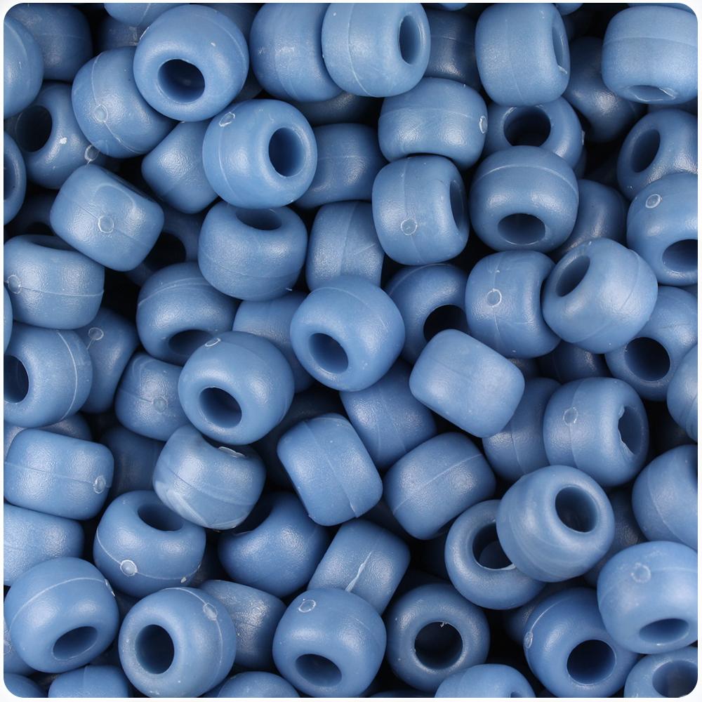 Denim Marbled Matte 9mm Barrel Pony Beads (100pcs)