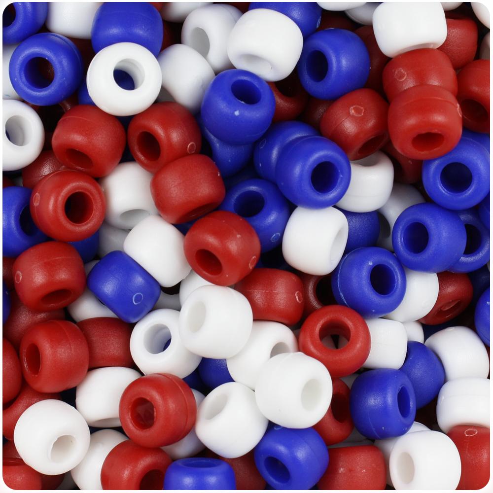 Patriotic Mix Matte 9mm Barrel Pony Beads (100pcs)