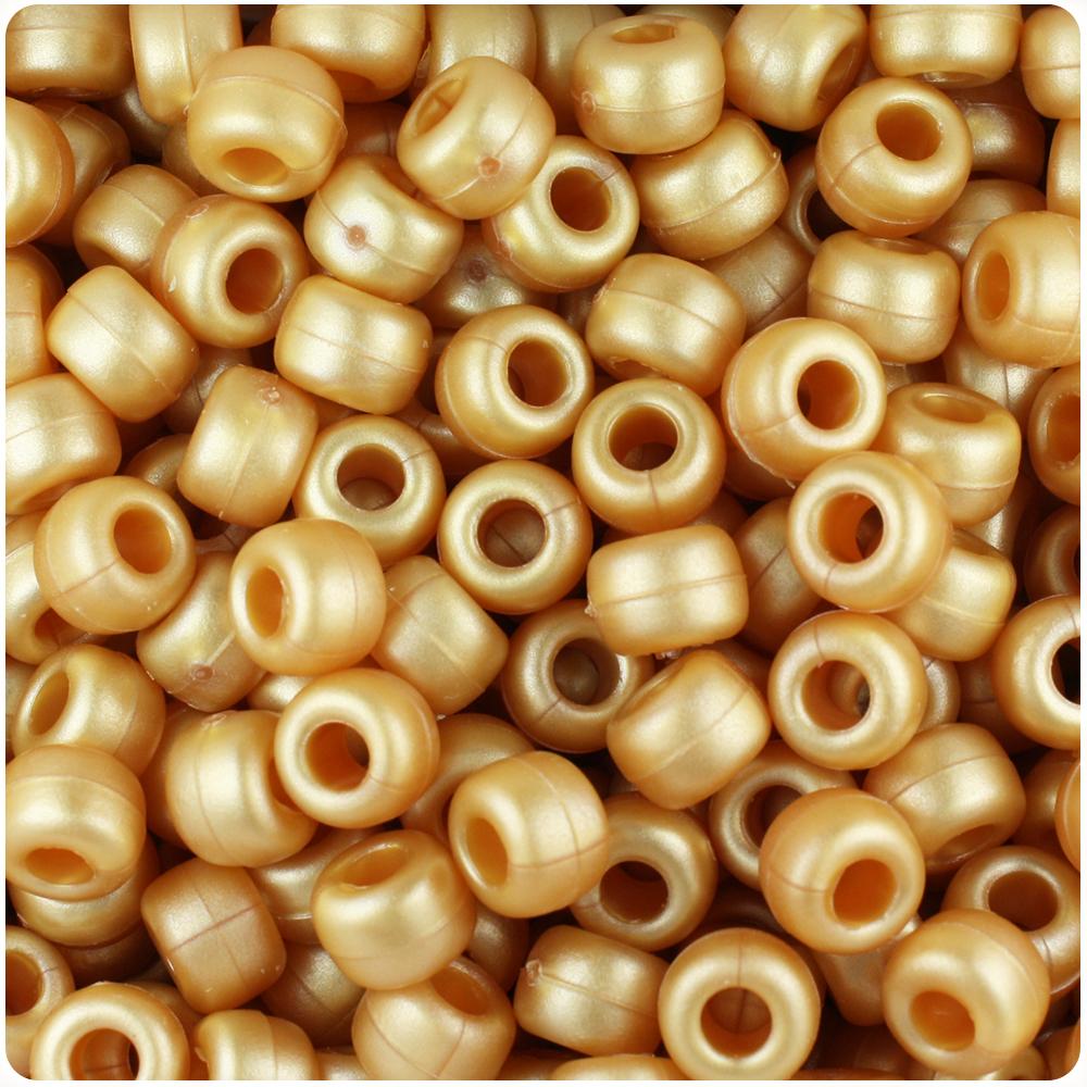 Gold Ashed Pearl 9mm Barrel Pony Beads (100pcs)
