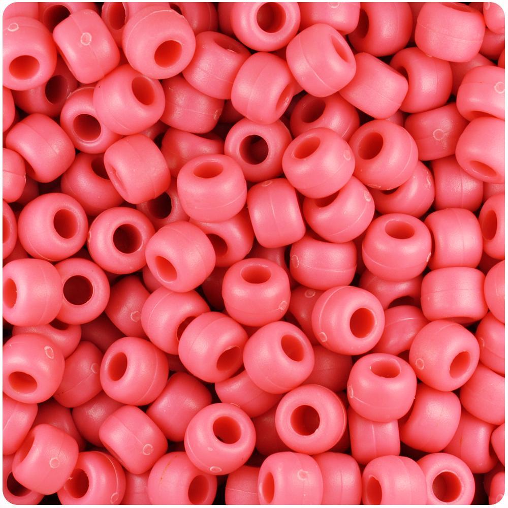 Carnation Matte 9mm Barrel Pony Beads (100pcs)