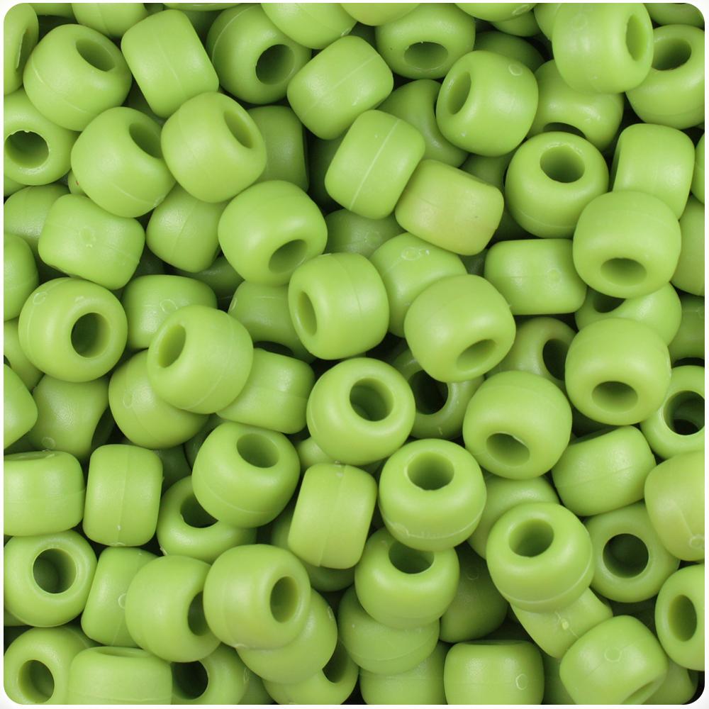 Kiwi Matte 9mm Barrel Pony Beads (100pcs)