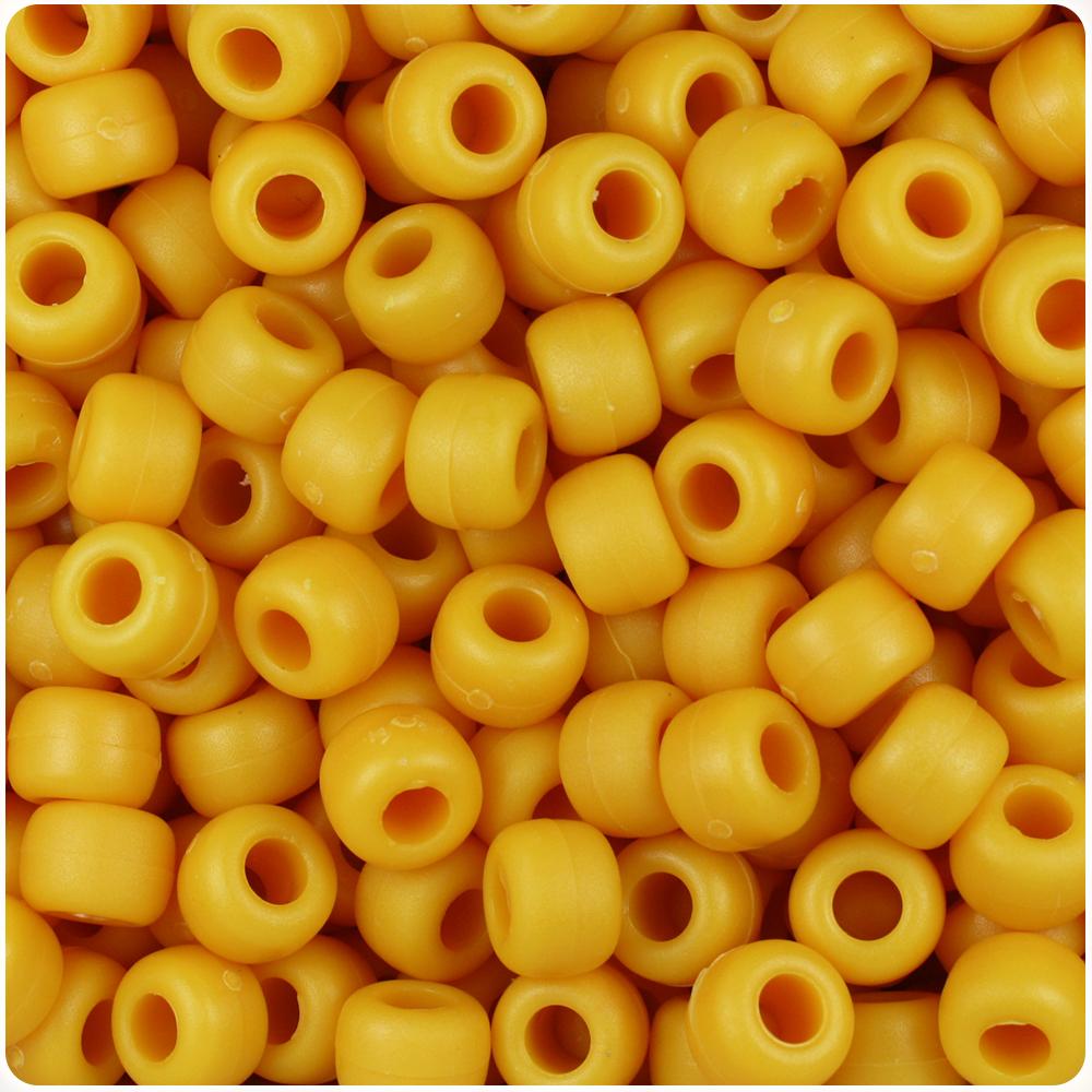 Mustard Matte 9mm Barrel Pony Beads (100pcs)