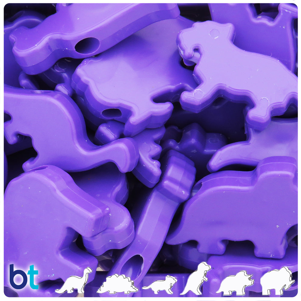 Dark Lilac Opaque 30-40mm Dinosaur Pony Beads (5pcs)