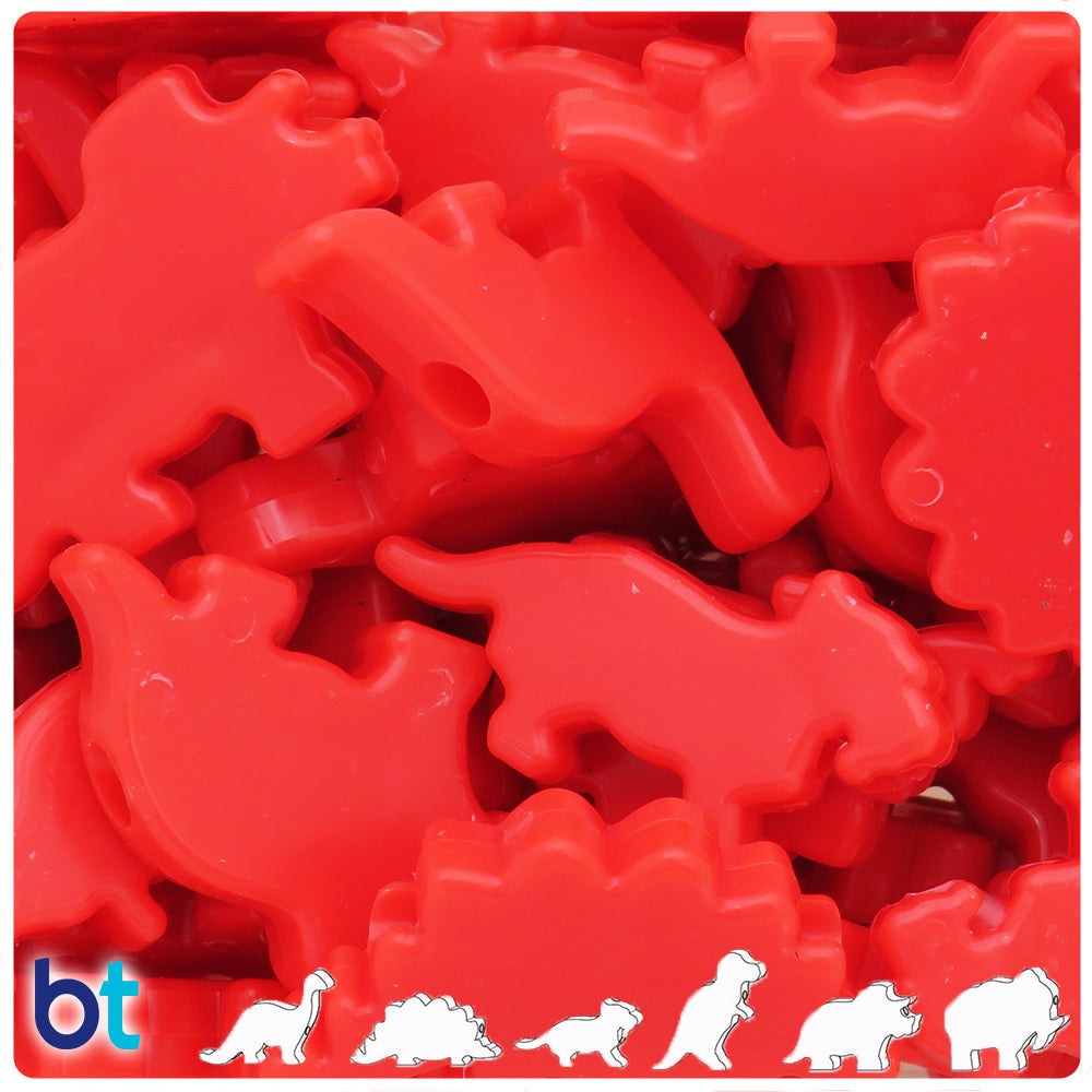 Bright Red Opaque 30-40mm Dinosaur Pony Beads (5pcs)