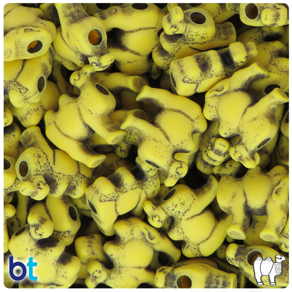 Bright Yellow Antique 21mm Camel Pony Beads (8pcs)