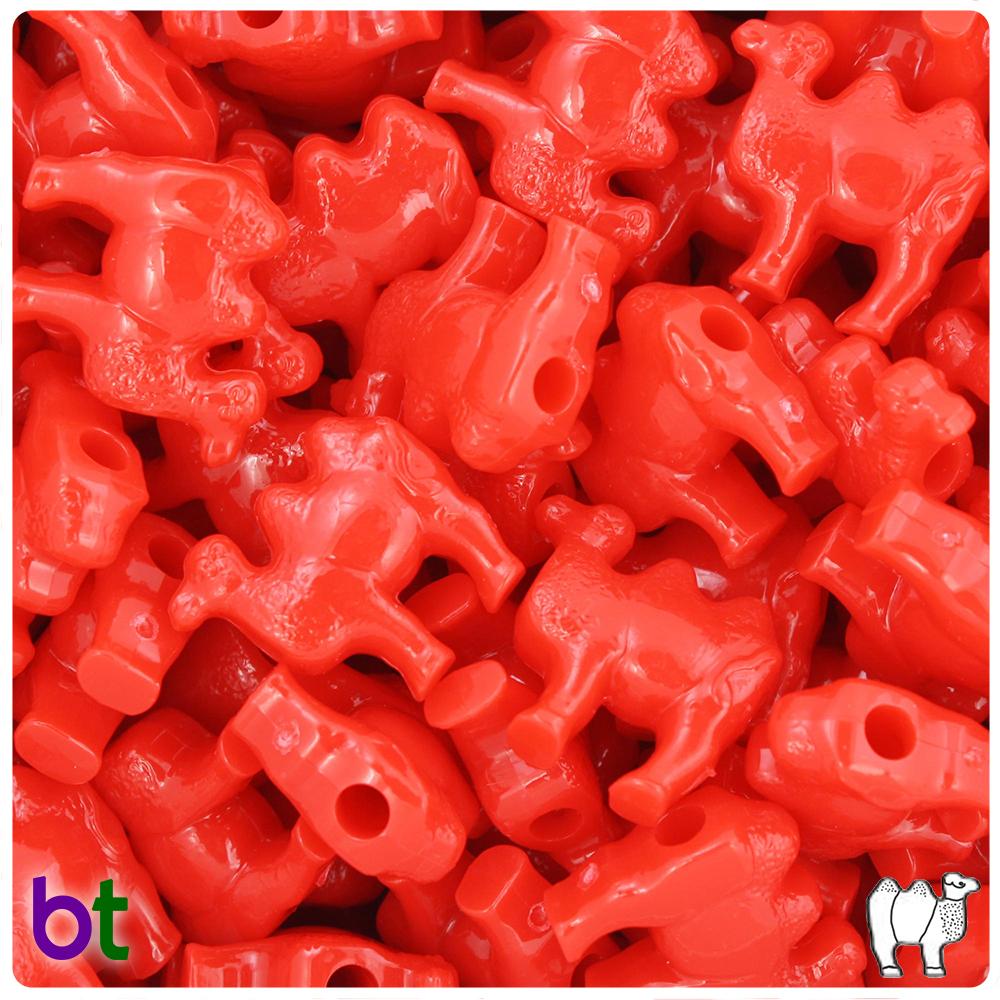 Bright Red Opaque 21mm Camel Pony Beads (8pcs)