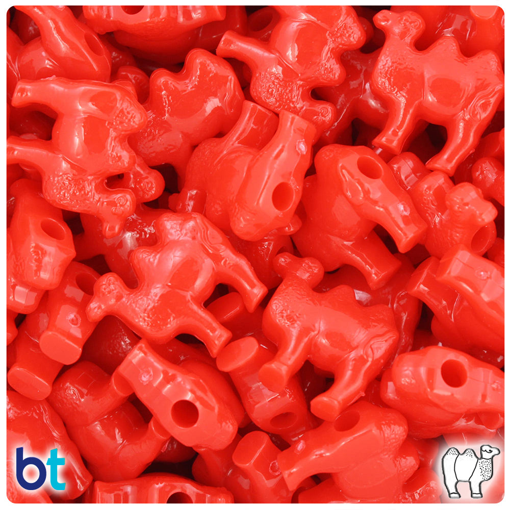 Bright Red Opaque 21mm Camel Pony Beads (24pcs)