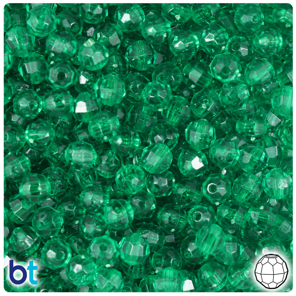 Emerald Transparent 6mm Faceted Round Plastic Beads (600pcs)