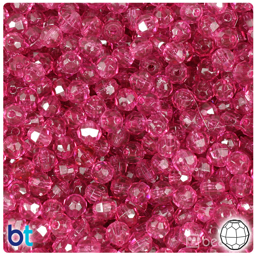 Fuchsia Transparent 6mm Faceted Round Plastic Beads (600pcs)