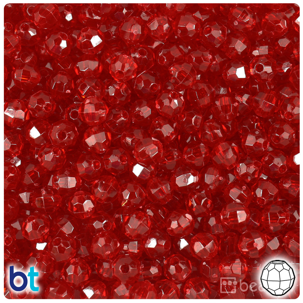 Dark Ruby Transparent 6mm Faceted Round Plastic Beads (600pcs)