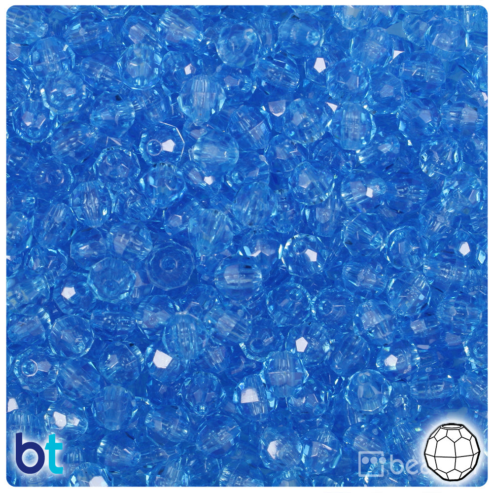 Light Sapphire Transparent 6mm Faceted Round Plastic Beads (600pcs)