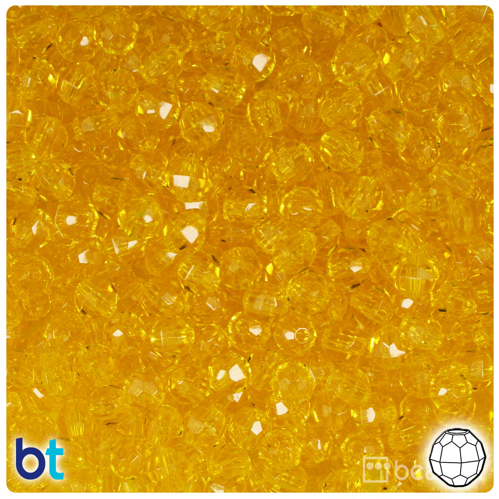 Dark Yellow Transparent 6mm Faceted Round Plastic Beads (600pcs)