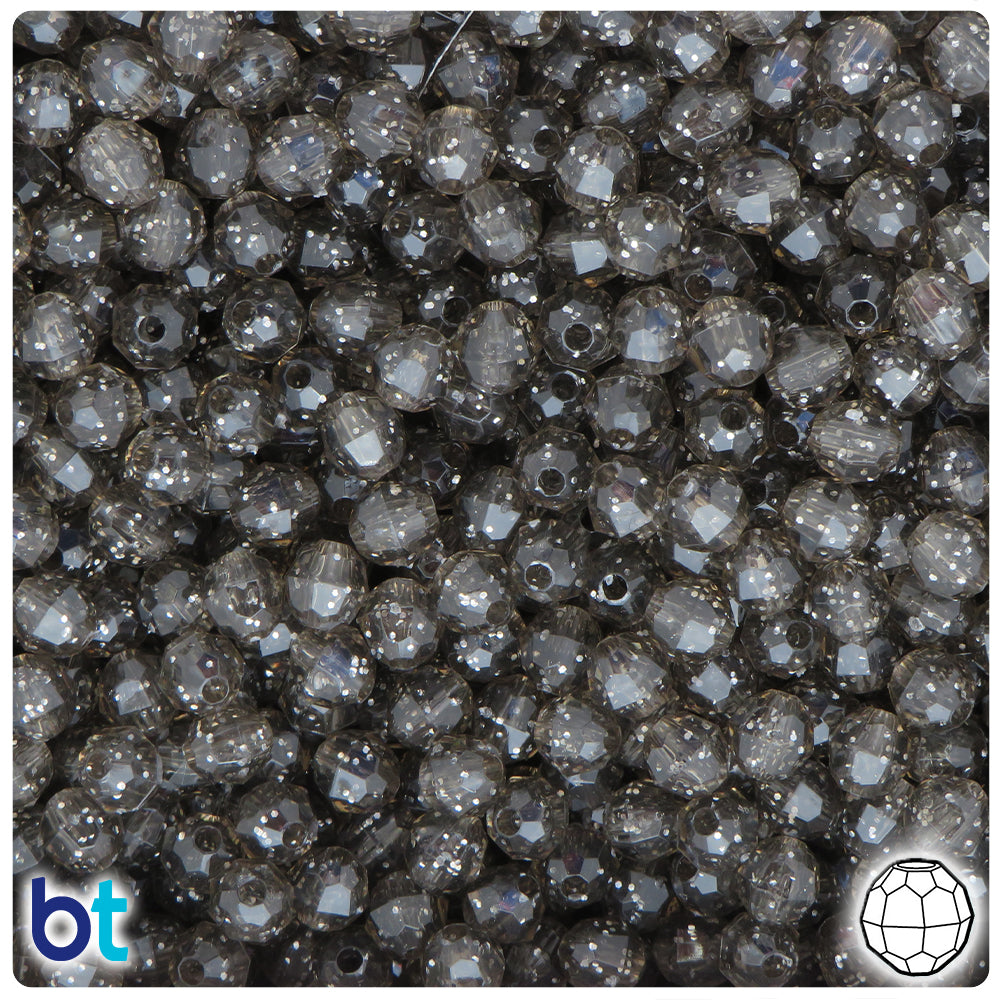Jet Sparkle 6mm Faceted Round Plastic Beads (600pcs)
