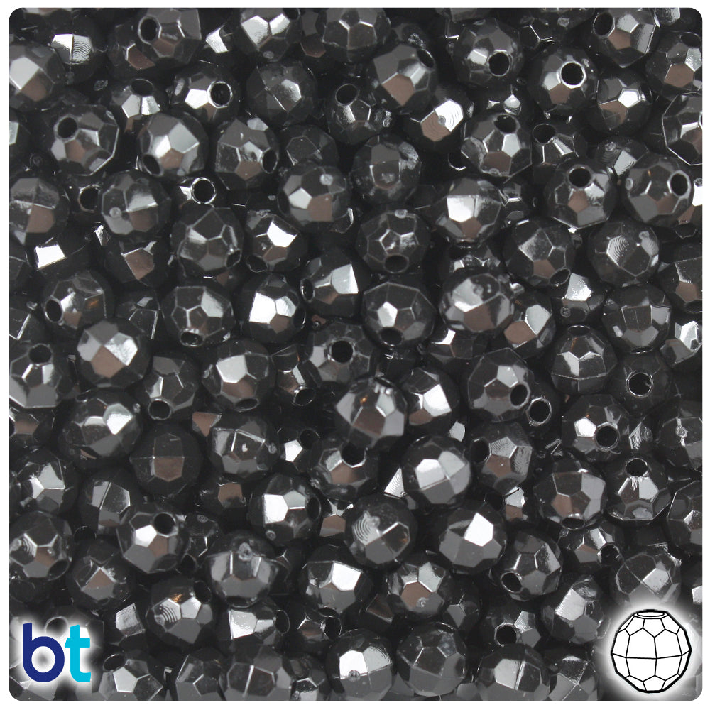 Black Opaque 6mm Faceted Round Plastic Beads (600pcs)