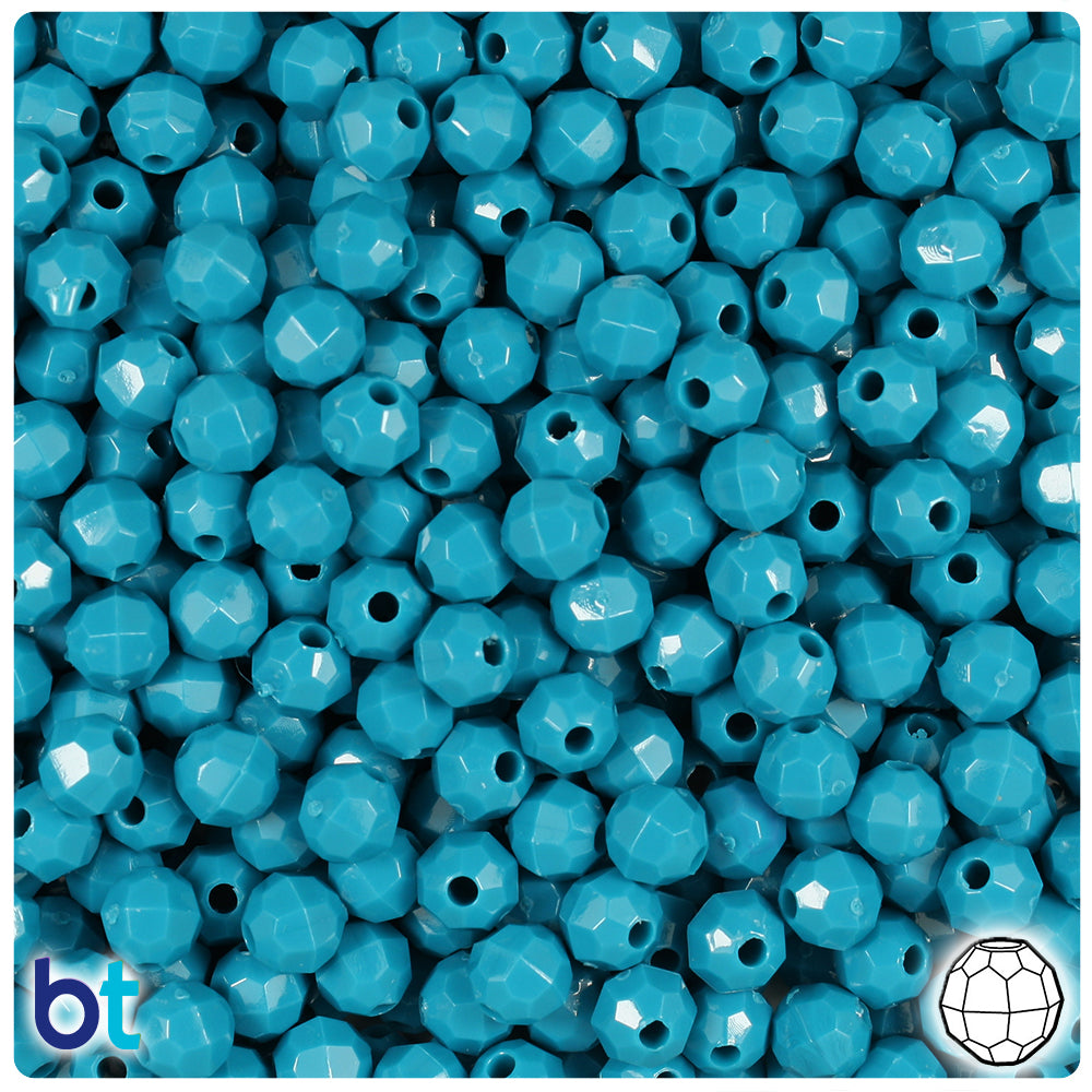 Dark Turquoise Opaque 6mm Faceted Round Plastic Beads (600pcs)