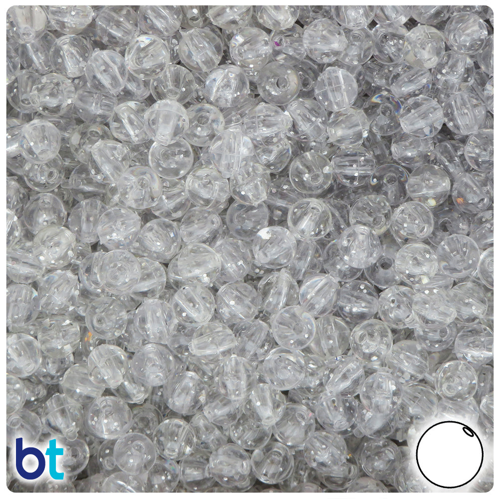 Silver Sparkle 6mm Round Plastic Beads (500pcs)